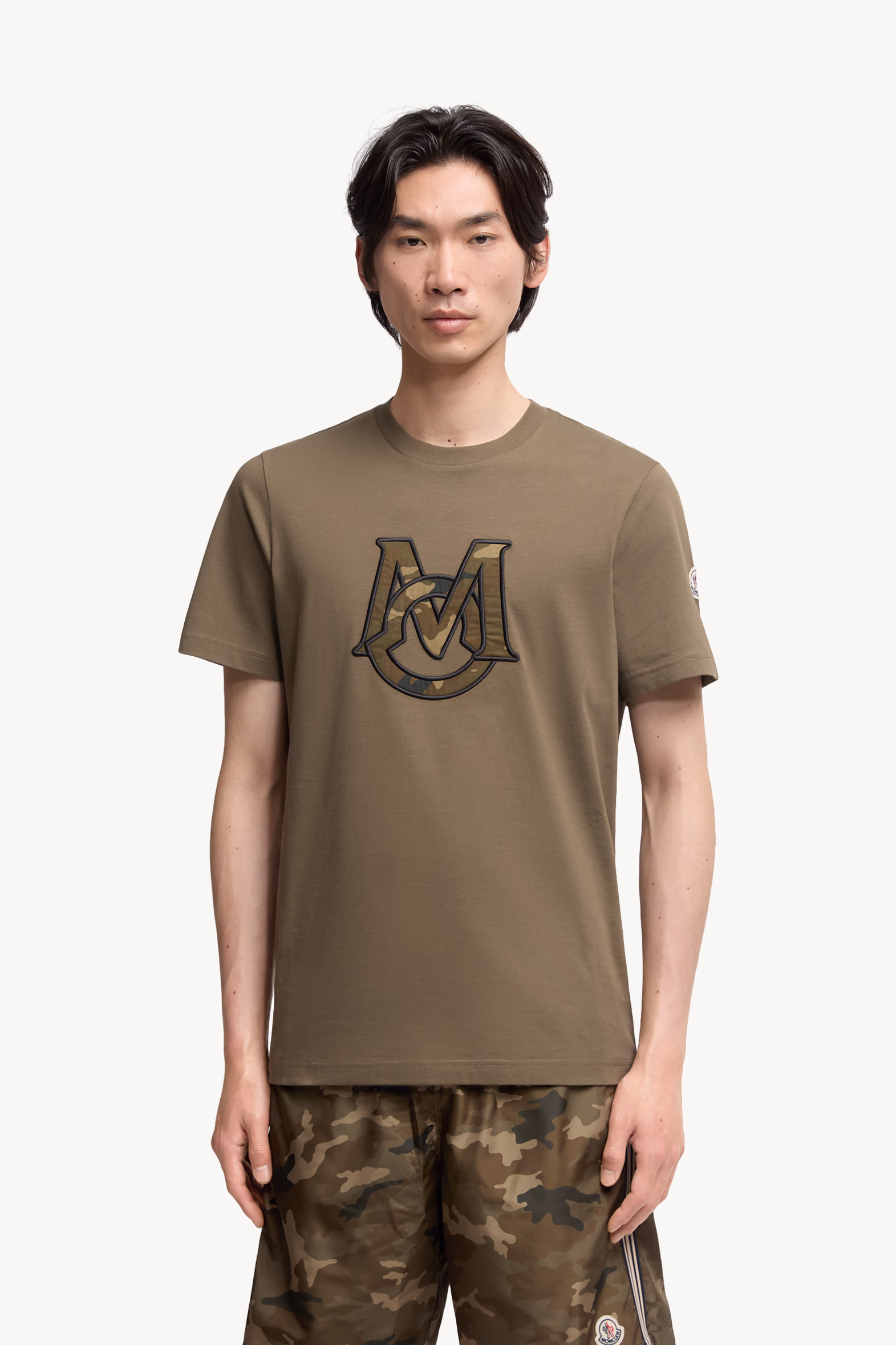 T-shirt en coton à monogramme Hommes Vert Olive Moncler 3
